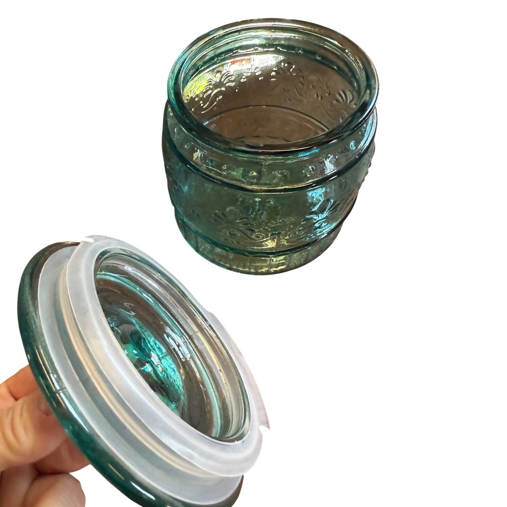 The Pioneer Woman Cassie Teal Embossed Glass Canister 6.5" - Picture 6 of 7
